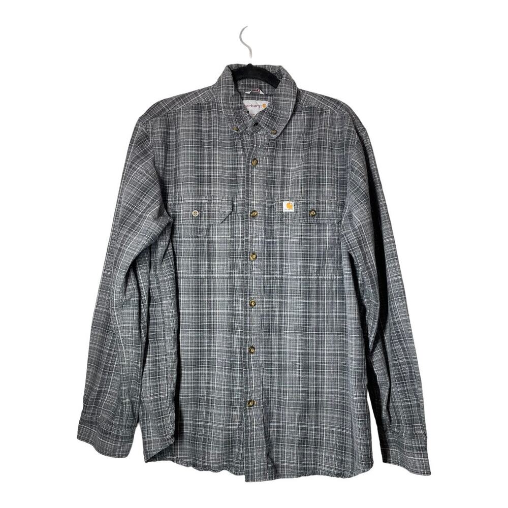 Carhartt Mens Plaid Button Front Shirt Relaxed Fit Medium Black White